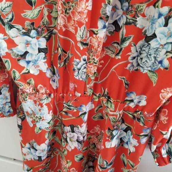 Nwot H&M Dark Orange Floral  Print Creped Midi Dress 8 - Picture 14 of 15